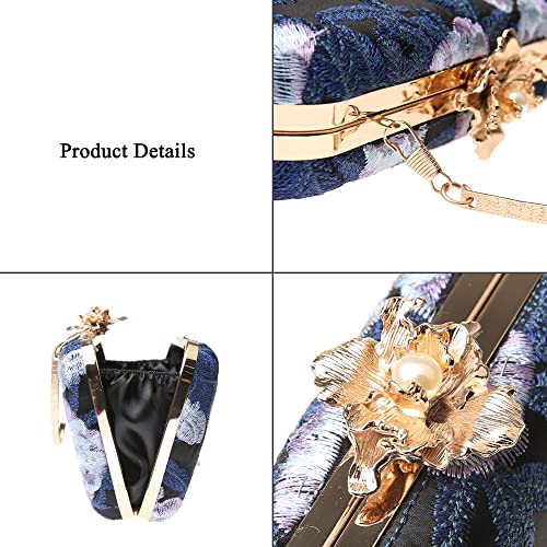 DA BODAN Womens Vintage Floral Beaded Sequin Tiny Clutch Embroidery Crossbody Evening Handbags for Wedding Party Prom (Dark blue) - Image 5