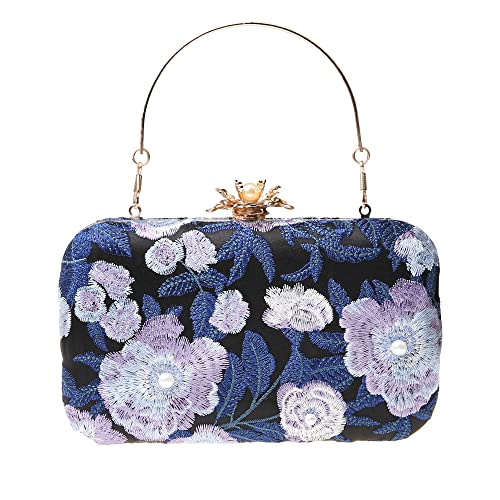 DA BODAN Womens Vintage Floral Beaded Sequin Tiny Clutch Embroidery Crossbody Evening Handbags for Wedding Party Prom (Dark blue) - Image 1