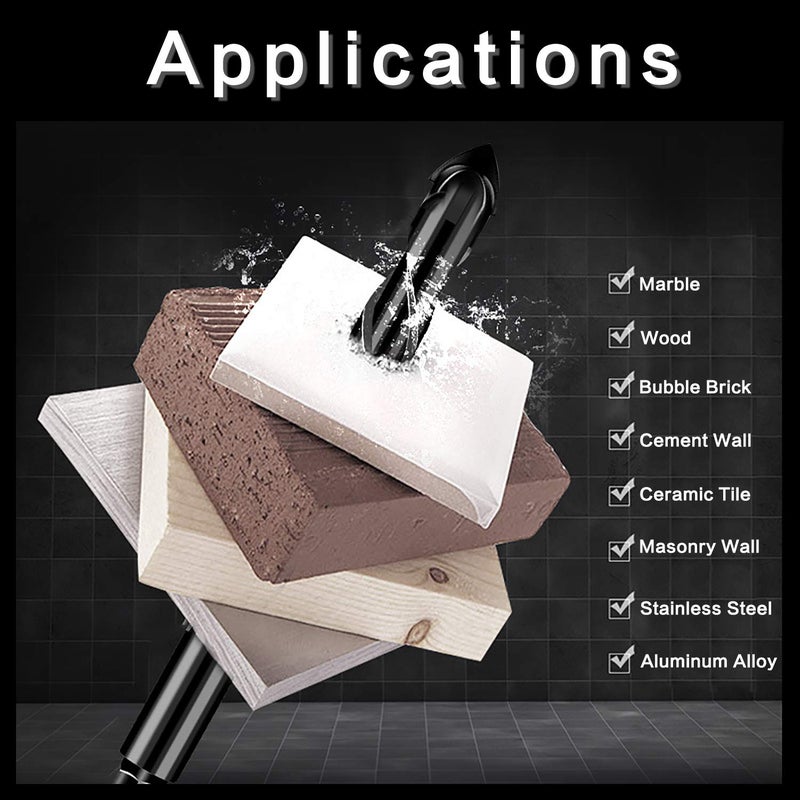 DKIBBITH 10-Piece 1/8" Masonry Drill Bits for Tile Glass Ceramic Wall Brick Stone Soft-Metal Wood, 1/4 Inch Concrete Drill Bits Cement Drill Bit Set, 3-Flat Shank, YG8 Carbide Tungsten Steel Alloy Tip 3mm - Image 4