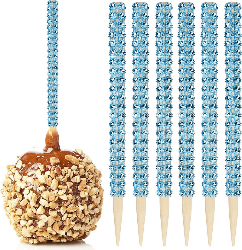 32 PCS Bling Candy Apple Bamboo Sticks Caramel Apple Wooden Pointed Skewers with Rhinestones Diamond Mesh Wrap Fruit Treats Pop Dec Bar for Dessert Table Tea Party Birthday Wedding ChristmasSilver