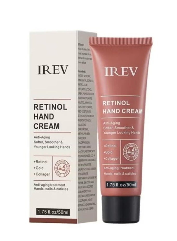 IREV Retinol Hand Cream Firming Anti-Aging Hand Lotion with Collagen, Retinol Moisturizer for Aging & Dry Cracked Hands, Care & Protects Skin, Nails & Cuticles 50ml - Image 1