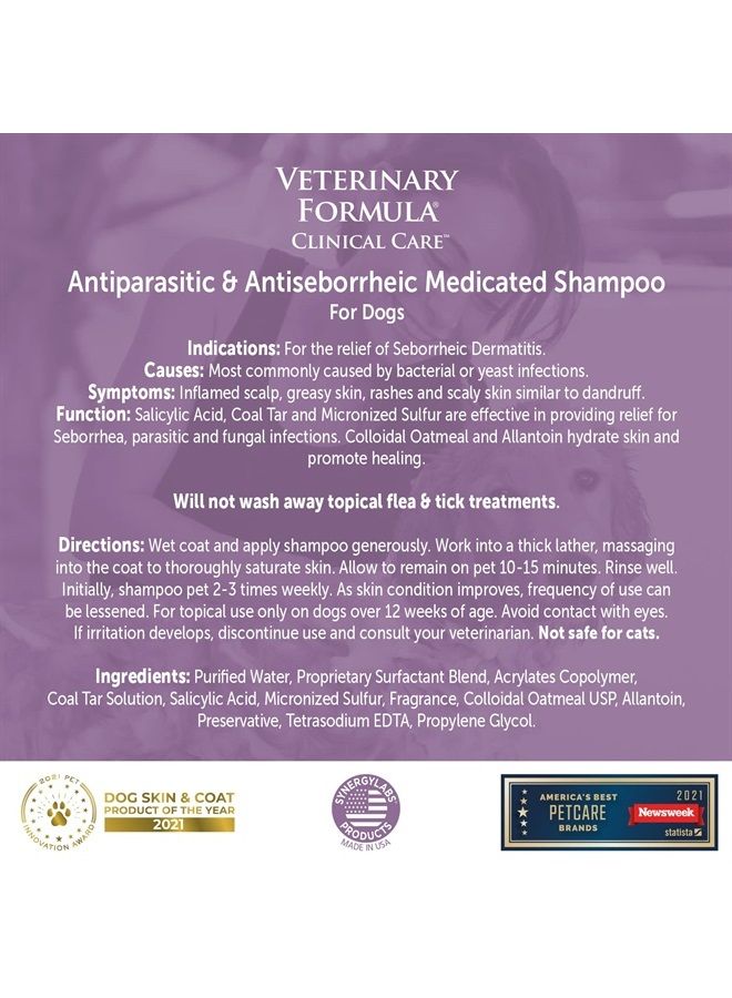 Clinical Care Antiparasitic & Antiseborrheic Medicated Dog Shampoo, 128oz – Help Alleviate Your Dog's Flaky Skin and Coat – Paraben, Dye, Soap Free