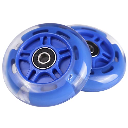 Gladeer 2-Pack 80mm 3-Wheeled Scooter Rear Wheels Light Up Inline Skate Replacement Wheels w/Bearings (Blue) - Image 2