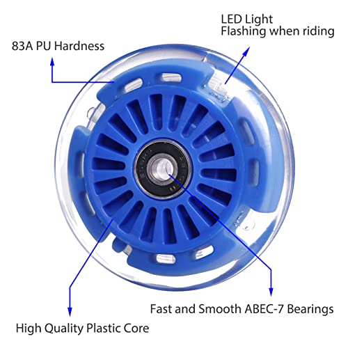 Gladeer 2-Pack 80mm 3-Wheeled Scooter Rear Wheels Light Up Inline Skate Replacement Wheels w/Bearings (Blue) - Image 3