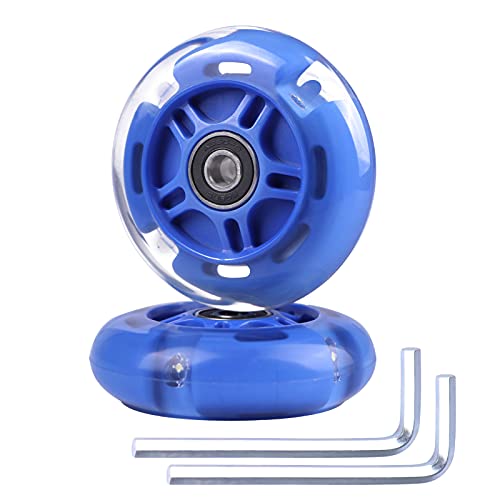 Gladeer 2-Pack 80mm 3-Wheeled Scooter Rear Wheels Light Up Inline Skate Replacement Wheels w/Bearings (Blue) - Image 1