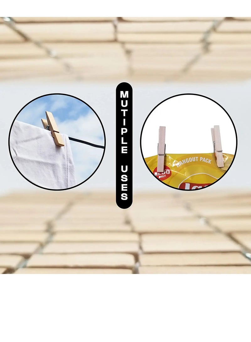 PAMEER 20-Pcs Wooden Clothes Pins and 20 Meter PVC Coated Steel Cloth Drying Wire Rope Clothesline,  Anti Rust Clips Bamboo Clothes Pegs and Clothesline for Laundry Cloth Drying.  - Image 3