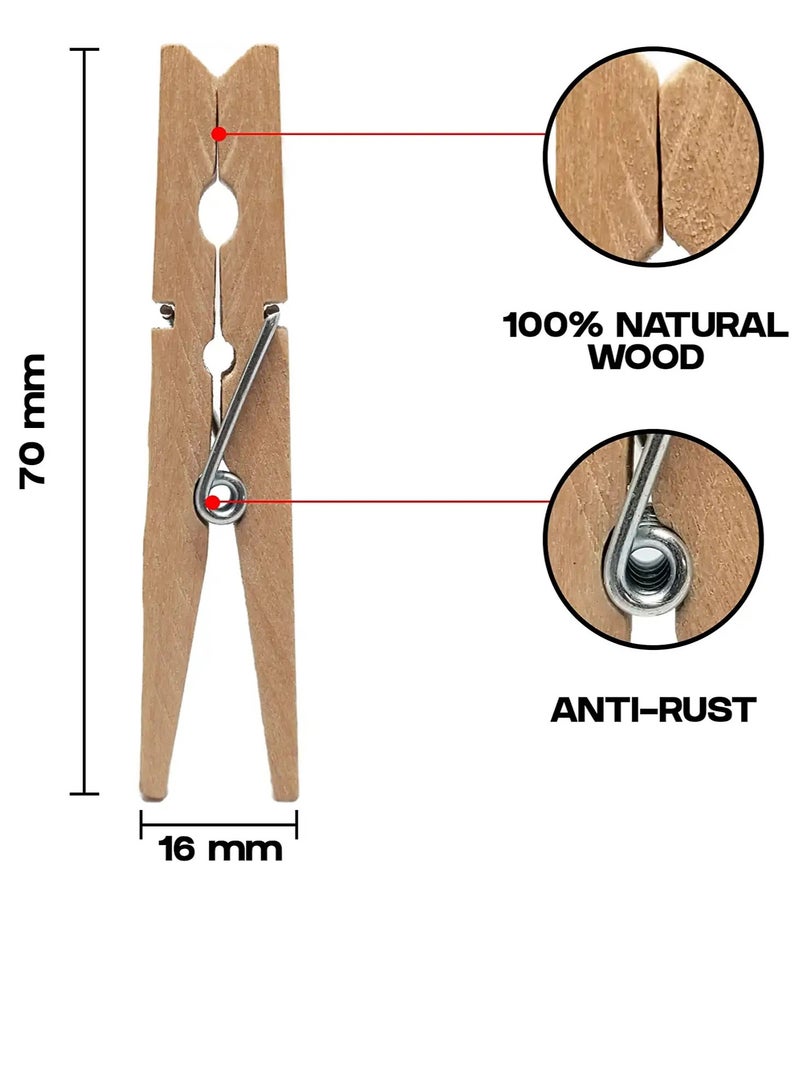 PAMEER 20-Pcs Wooden Clothes Pins and 20 Meter PVC Coated Steel Cloth Drying Wire Rope Clothesline,  Anti Rust Clips Bamboo Clothes Pegs and Clothesline for Laundry Cloth Drying.  - Image 4