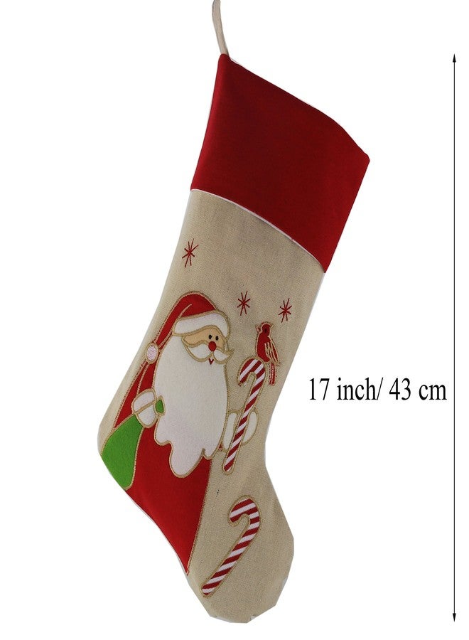 WEWILL Lovely Christmas Stockings Set of 3 Santa, Snowman, Reindeer, Xmas Character 3D Plush Linen Hanging Tag Knit Border, 17 Inch - Image 3