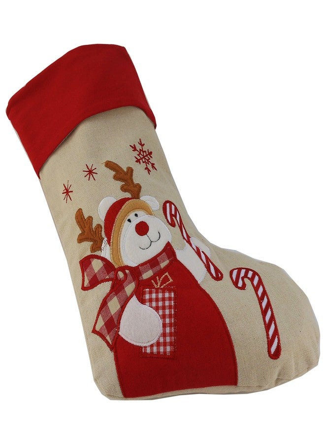 WEWILL Lovely Christmas Stockings Set of 3 Santa, Snowman, Reindeer, Xmas Character 3D Plush Linen Hanging Tag Knit Border, 17 Inch - Image 5
