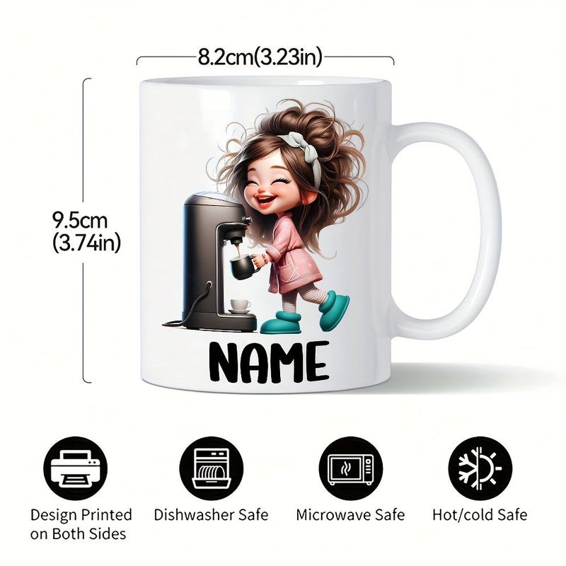 1 قطعة كوب سيراميك أبيض لطيف لفتاة تصب القهوة 11 أونصة قابل للتخصيص بالاسم تصميم كرتوني جذاب قابل لإعادة الاستخدام ومتين 7 خيارات ألوان لأعياد الميلاد والعطلات لعشاق القهوة إكسسوارات مقهى أواني شرب للعطلات - Image 5