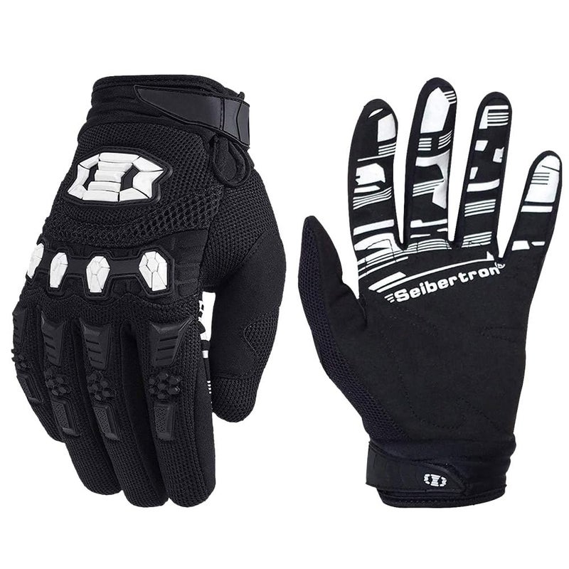 Seibertron Unisex MX ATV MTB Racing Gloves  Full Finger Touchscreen Glove for Mountain Biking and Motocross Black L