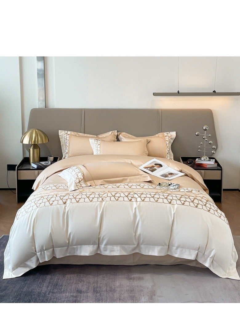 Bed Sheet Style — French High-End 180 Thread Pure Cotton Embroidered Bedding Four Piece Set - Image 1