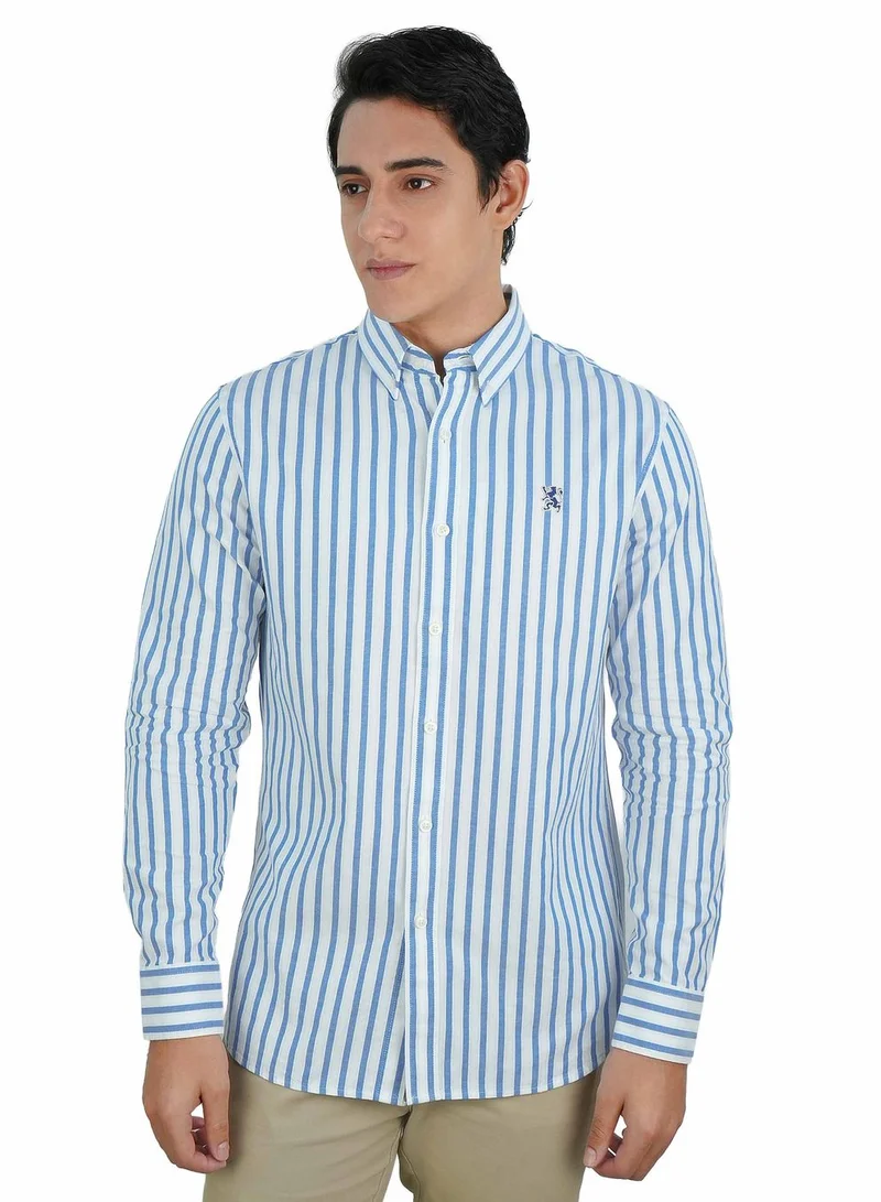 جيوردانو قميص رجالي قطن أكسفورد بتطريز أسد صغير، قصة ضيقة، بأزرار كاملة