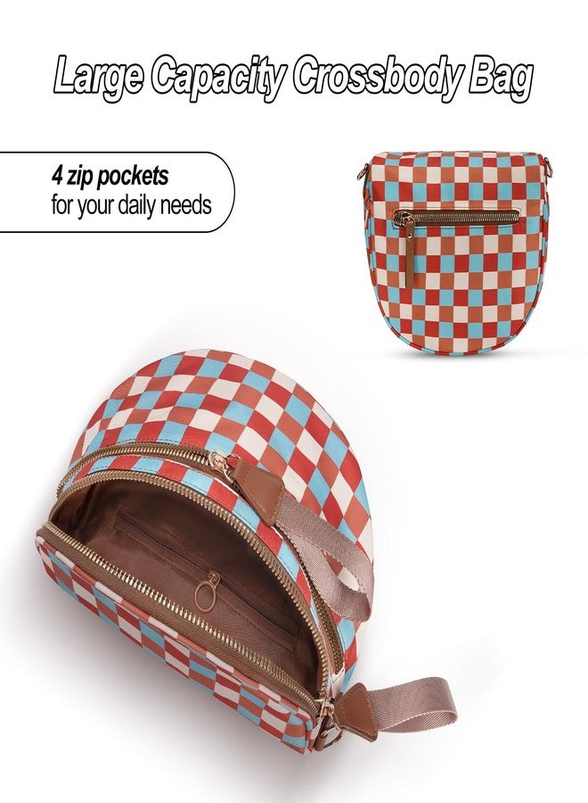 idoltimes Checkered Crossbody Bag,Nylon Bum Bags for Women Crossbody,Spacious Sling Bag Purse Fanny Packs with Shoulder Strap, Farbe-braun - Image 5