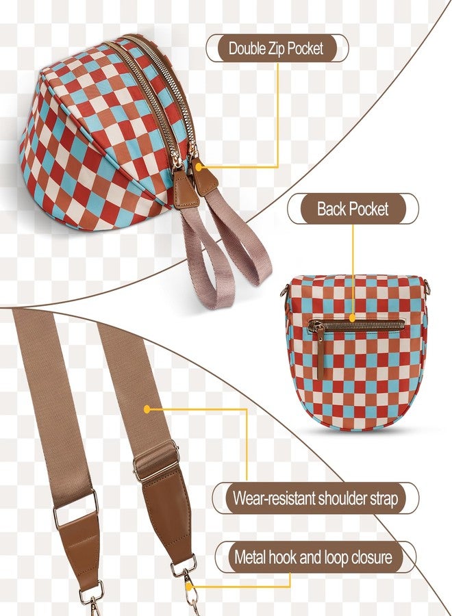 idoltimes Checkered Crossbody Bag,Nylon Bum Bags for Women Crossbody,Spacious Sling Bag Purse Fanny Packs with Shoulder Strap, Farbe-braun - Image 4