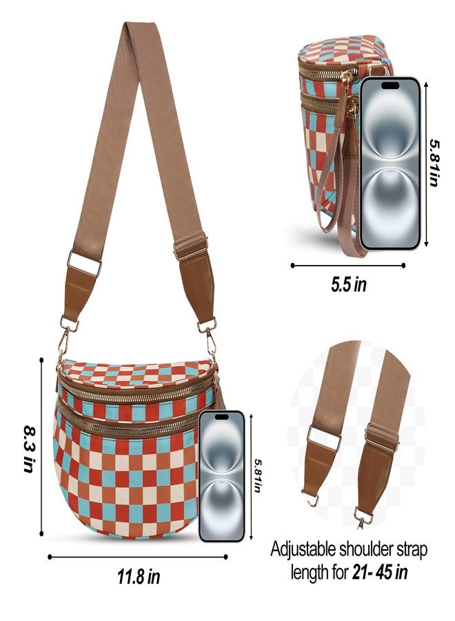 idoltimes Checkered Crossbody Bag,Nylon Bum Bags for Women Crossbody,Spacious Sling Bag Purse Fanny Packs with Shoulder Strap, Farbe-braun - Image 3