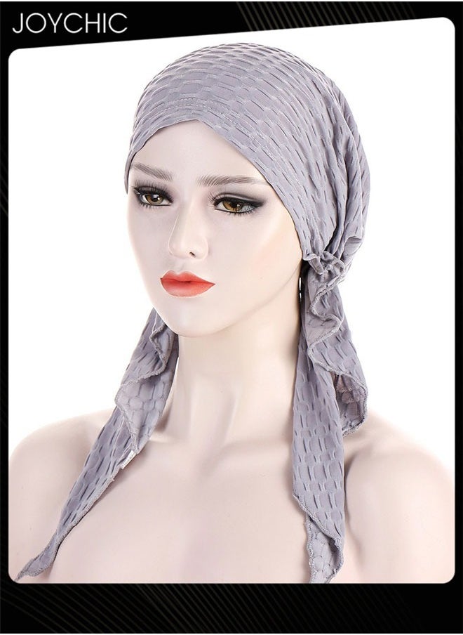 Joychic - Slip-On Pre-Tied Head Scarves Women Headwear  Muslim Turban Beanie Caps Comfortsoft Hair Protection Hijab for Women Girls Grey - Image 1