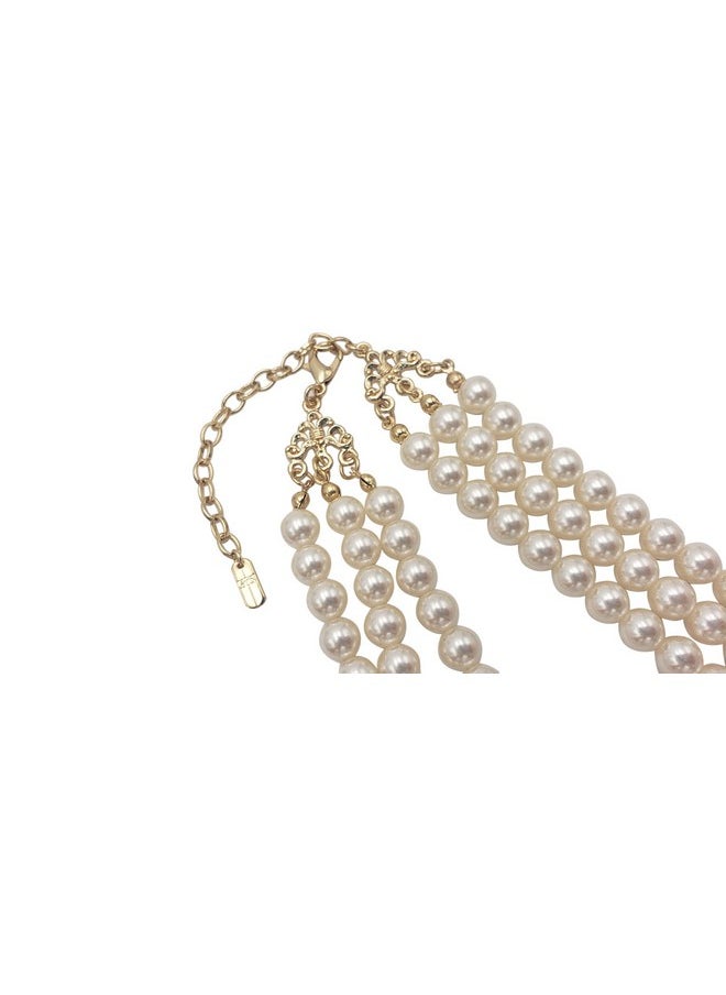 Rosemarie Collections - Women'S Multi Strand Classic Cream Faux Pearl Necklace And Earrings Jewelry Set, 16"-19" With 3" Extender (Cream/Gold Tone) - Image 1