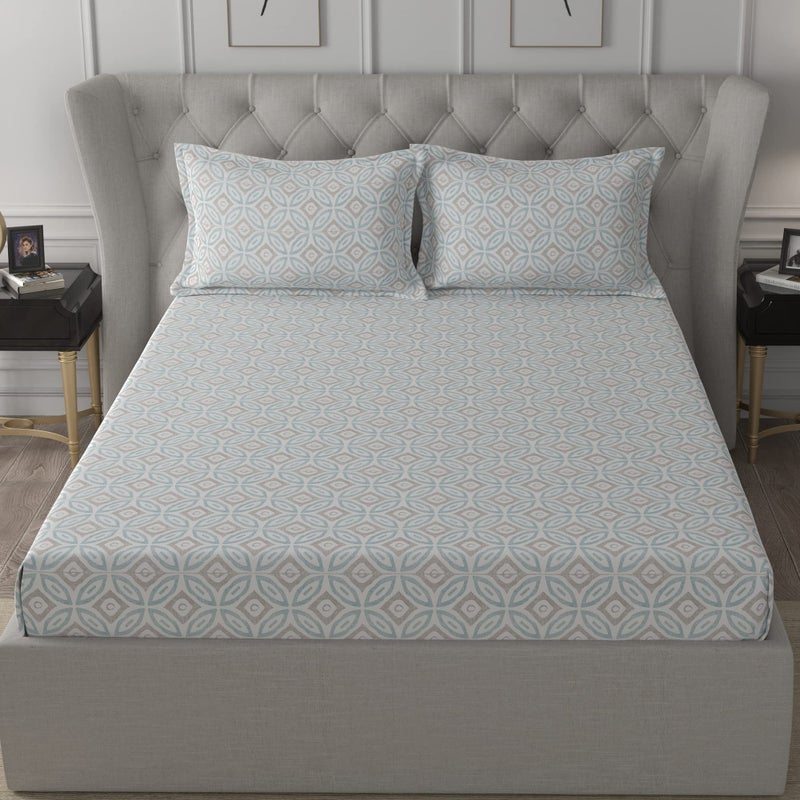 maspar Ardour Soren 100% Cotton Bed Sheet Set, Bed Sheet (224 x 275 cm) with Two Pillow Covers (46 x 69 cm), Double, Blue - Image 2