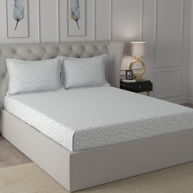 maspar Ardour Soren 100% Cotton Bed Sheet Set, Bed Sheet (224 x 275 cm) with Two Pillow Covers (46 x 69 cm), Double, Blue - Image 1