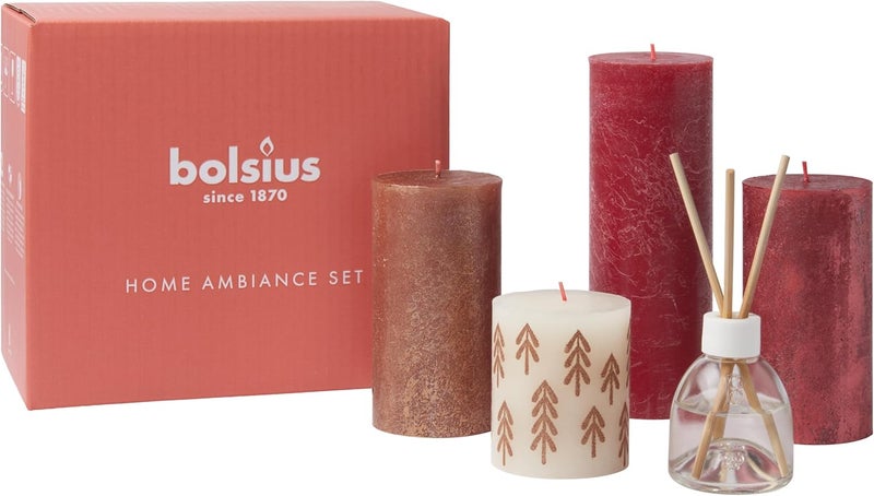 Bolsius Rustic Pillar Candles - Gift Set of 5 with Fragrance Sticks - Winter Spices - Decorative Household Candles - Length Burning Time - Natural Plant Wax - Without Palm Oil - Image 3