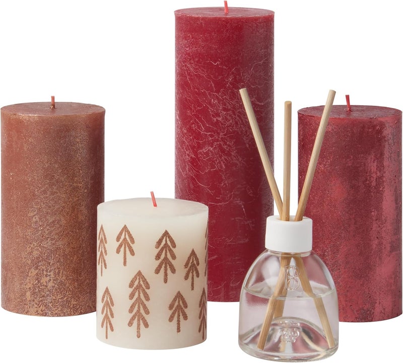 Bolsius Rustic Pillar Candles - Gift Set of 5 with Fragrance Sticks - Winter Spices - Decorative Household Candles - Length Burning Time - Natural Plant Wax - Without Palm Oil - Image 1