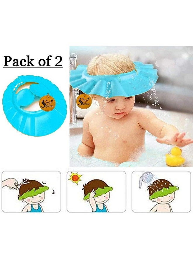 Sage Square New Baby Shower Cap, Adjustable Design, Safe, Soft Bathing with Eye & Ear Protection, Silicone, Makes the Bath More Fun for kids (Blue) (Pack of 2) - Image 2