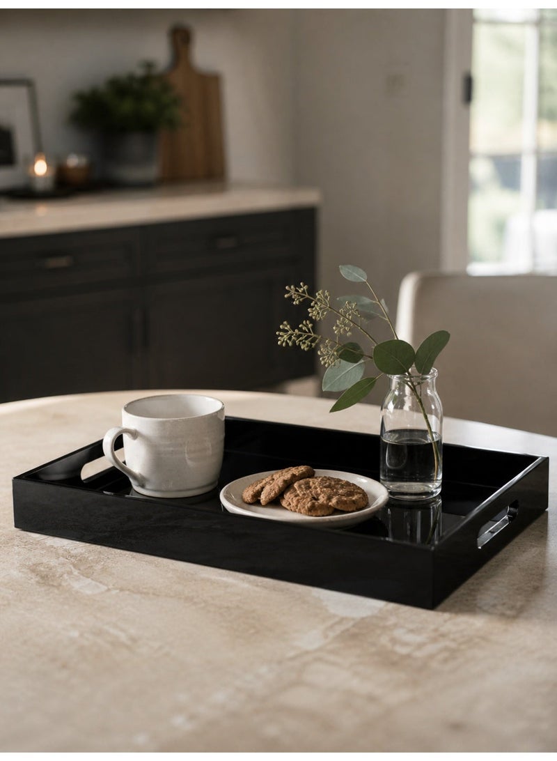 Eworld Premium Black Acrylic Serving Tray with Handles – Decorative Vanity Organizer Tray for Coffee Table, Kitchen Counter, Bathroom & Perfume Display (15.2 x 11 Inch) - Image 1