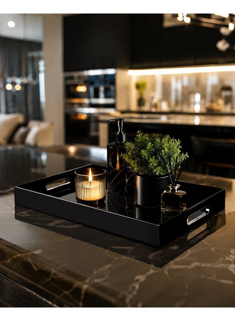 Eworld Premium Black Acrylic Serving Tray with Handles – Decorative Vanity Organizer Tray for Coffee Table, Kitchen Counter, Bathroom & Perfume Display (15.2 x 11 Inch) - Image 4