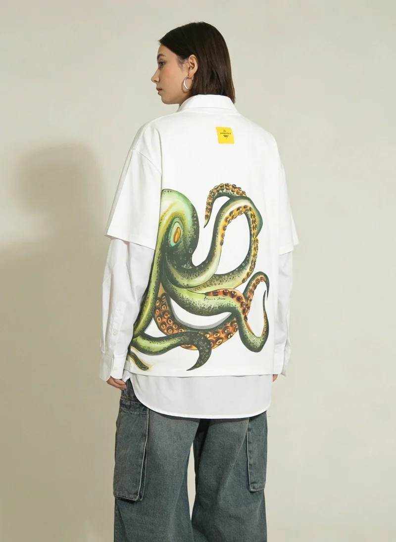 Janara Jones  Octopus Print Oversized Unisex Off White T-shirt for Women | Best Price UAE