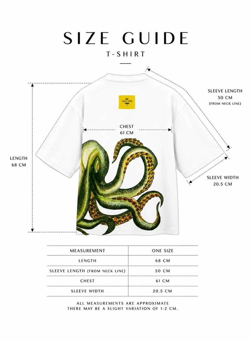 Janara Jones  Octopus Print Oversized Unisex Off White T-shirt for Women | Best Price UAE