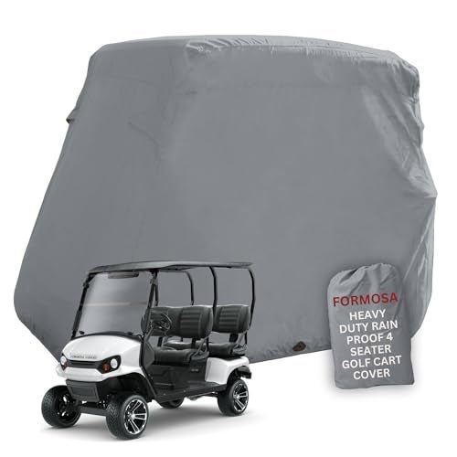 Formosa Covers Deluxe Golf Cart Cover 4 Passenger Extended Roof Premium Golf Cart Accessories All Weather fits 80" Roof 112" L Body EZGO, Club Car, Evolution, Yamaha G, GEM e2 - Grey - Image 1