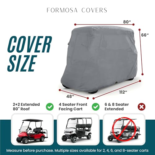 Formosa Covers Deluxe Golf Cart Cover 4 Passenger Extended Roof Premium Golf Cart Accessories All Weather fits 80" Roof 112" L Body EZGO, Club Car, Evolution, Yamaha G, GEM e2 - Grey - Image 2
