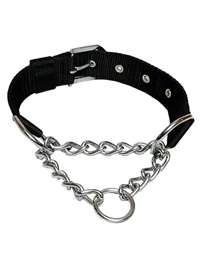 Adjustable Dogs Nylon Half Chain Collar And Stainless Steel Half Choker For All Breed Dogs And Puppies, Black - Large-1.25 Inches - Image 2