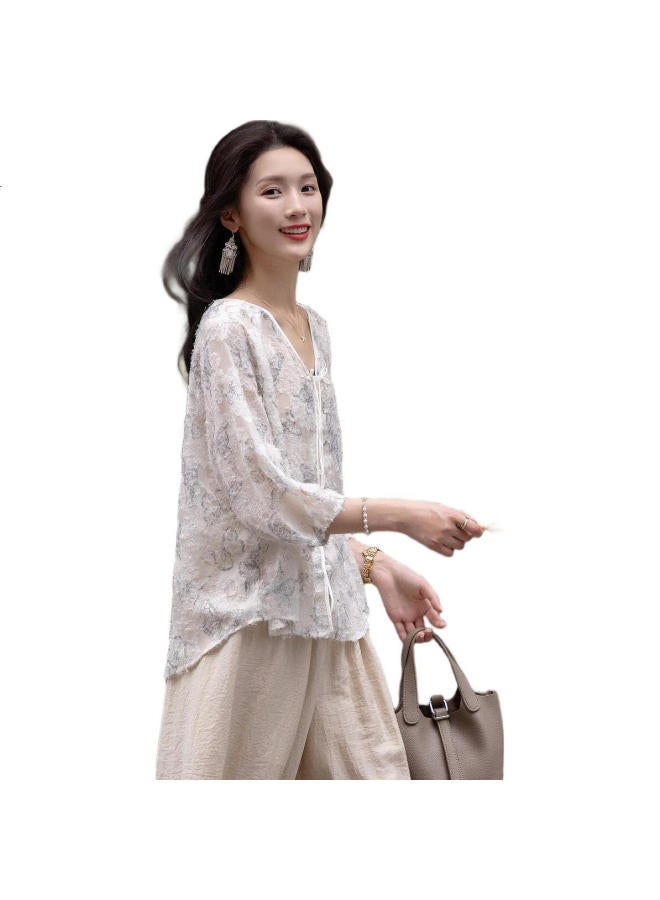 dme Romantic】Spring And Autumn Chinese Style Butterfly Cutout Shirt With Tassel Button Shirt - Image 2