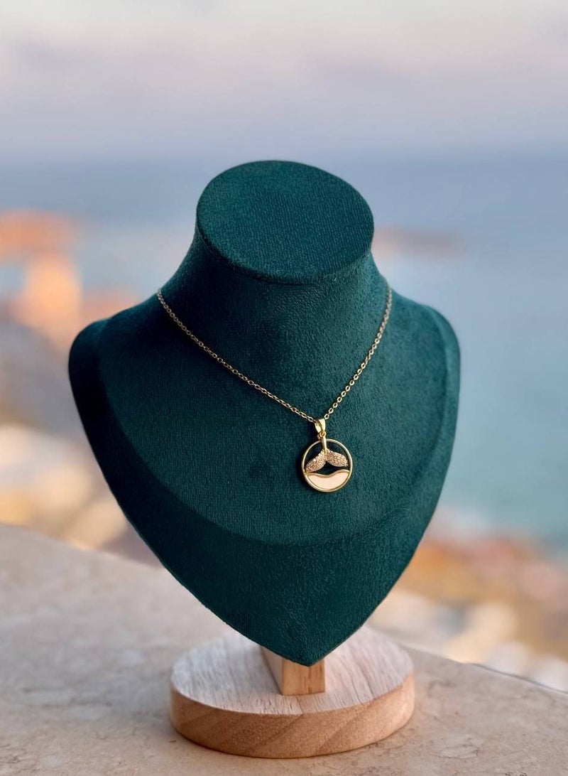 MANIKAN MANIKAN Whale Tail Ocean Wave Pendant Necklace, Gold-Toned Chain with Crystal Accent