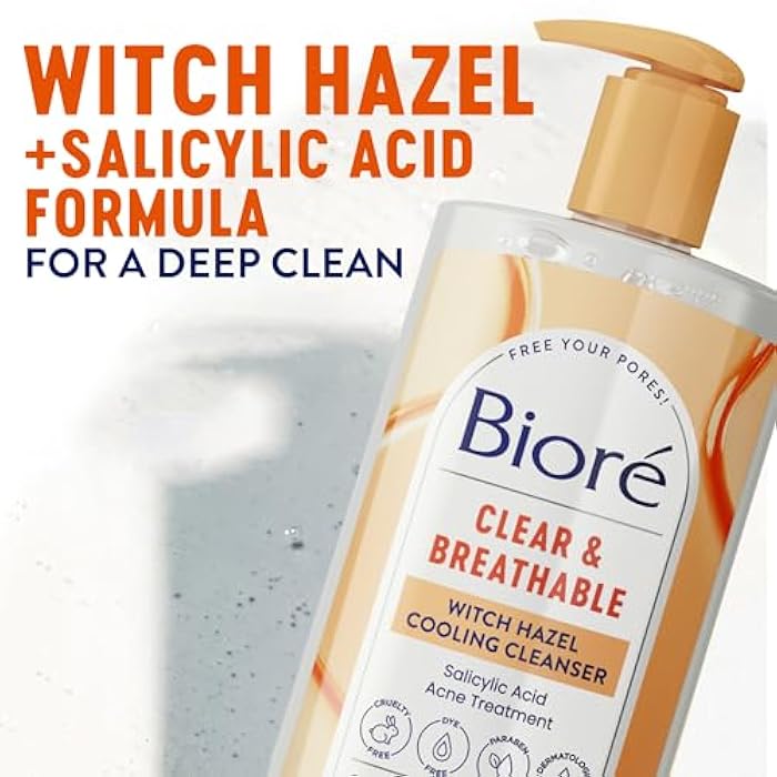 Bioré Biore Clear & Breathable Cooling Cleanser with Witch Hazel, Acne Treatment for Face, Face Scrub for Oily Skin, Salicylic Acid Cleanser, 6.77 Oz - Image 4