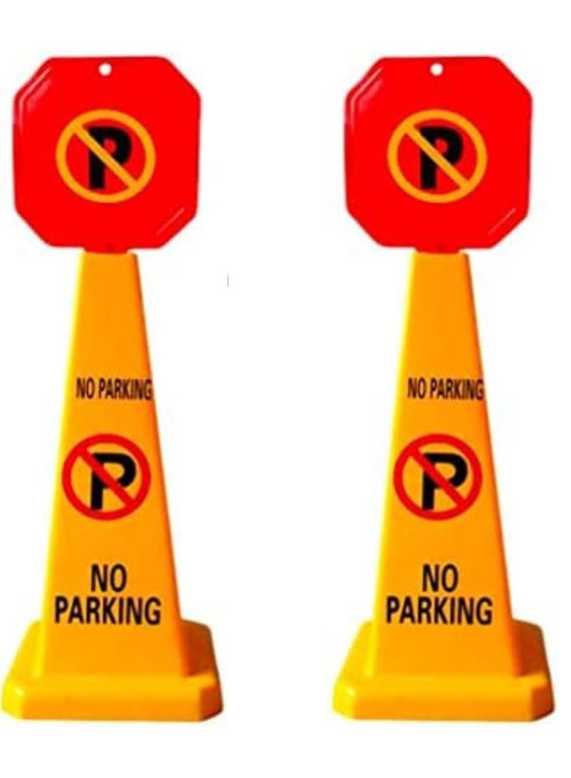 No Parking Cone | Yellow No Parking Sign with 4 Sides View | Easily Noticable No Parking Square Signboard 68x28x28 cm ( Pack of 2) - Image 1