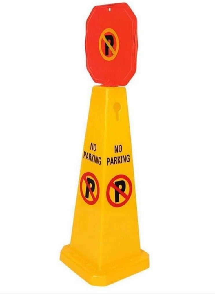 No Parking Cone | Yellow No Parking Sign with 4 Sides View | Easily Noticable No Parking Square Signboard 68x28x28 cm ( Pack of 2) - Image 4