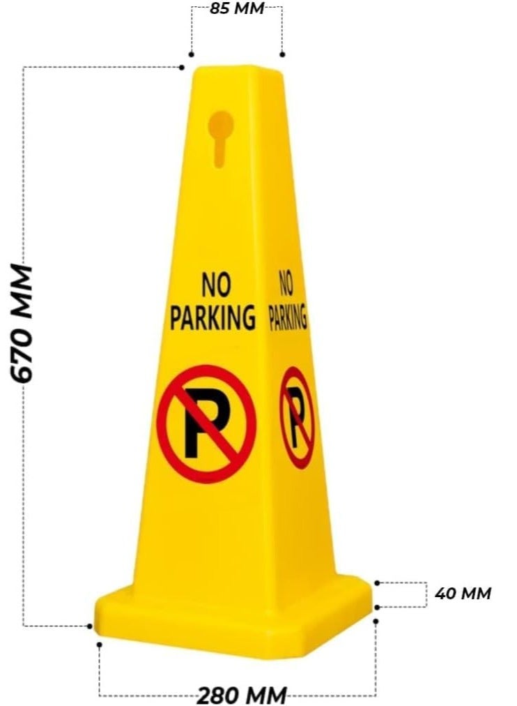No Parking Cone | Yellow No Parking Sign with 4 Sides View | Easily Noticable No Parking Square Signboard 68x28x28 cm ( Pack of 2) - Image 3