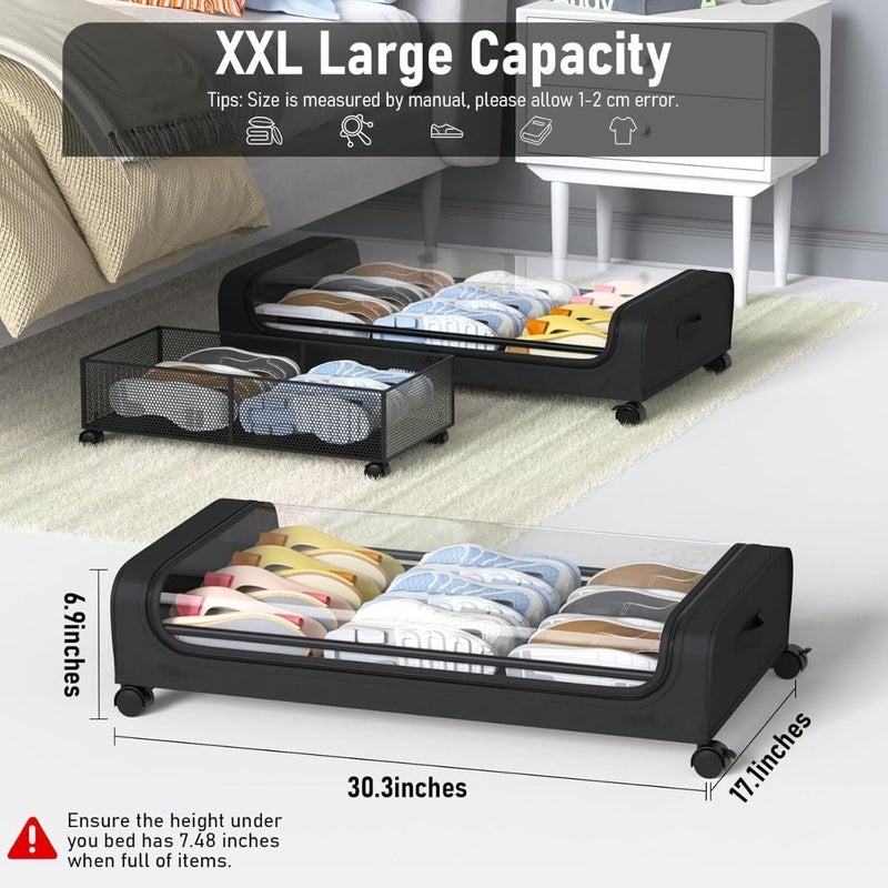 Lovelyduo Lovelyduo Underbed Storage Box with Wheels 50L Large Capacity Metal Frame NonWoven Fabric Rolling Under Bed Organizer for Clothes Shoes Toys Blankets SpaceSaving Storage Solutionpack of 1  - Image 4