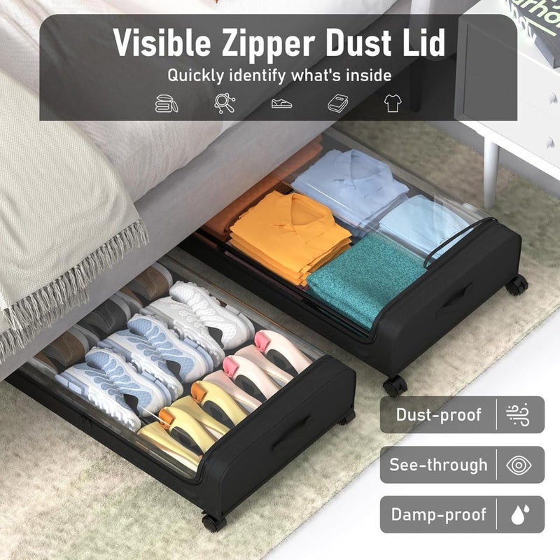 Lovelyduo Lovelyduo Underbed Storage Box with Wheels 50L Large Capacity Metal Frame NonWoven Fabric Rolling Under Bed Organizer for Clothes Shoes Toys Blankets SpaceSaving Storage Solutionpack of 1  - Image 5
