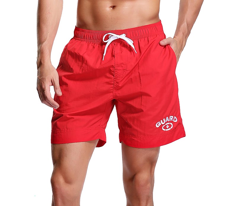 Adoretex Men's Guard Nylon Quick-Dry Swim Trunks, 7-inch Inseam Swim Board Shorts with Mesh Lining and 3 Pockets (MG012) - Red - S