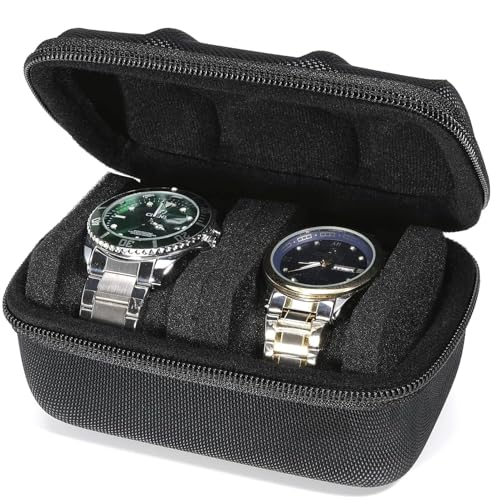 Zeinwap Travel Watch Case Organizer Watch Box with Zipper Heavy Duty Nylon Exterior, Travel Friendly Case Fits All Wristwatches & Smart Watches Up to 60MM Compatible for Apple Watches (2 Slot Zipper) - Image 1