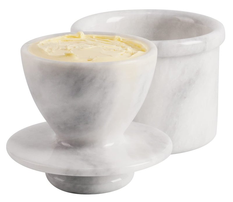 Radicaln Marble Butter Keeper 425 Inches White Handmade French Butter Holder For Kitchen Counter Decor Ideal Butter Crock For Counter With Water Butter Crock For Kitchen