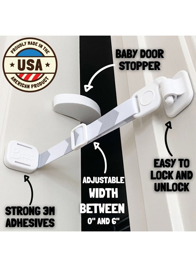 Door Buddy قفل باب مقاوم للأطفال ومثبت باب للقطط. حزام باب قابل للتعديل لقفل باب الأطفال وإبعاد الطفل عن طعام القطط وصندوق الفضلات. - Image 4