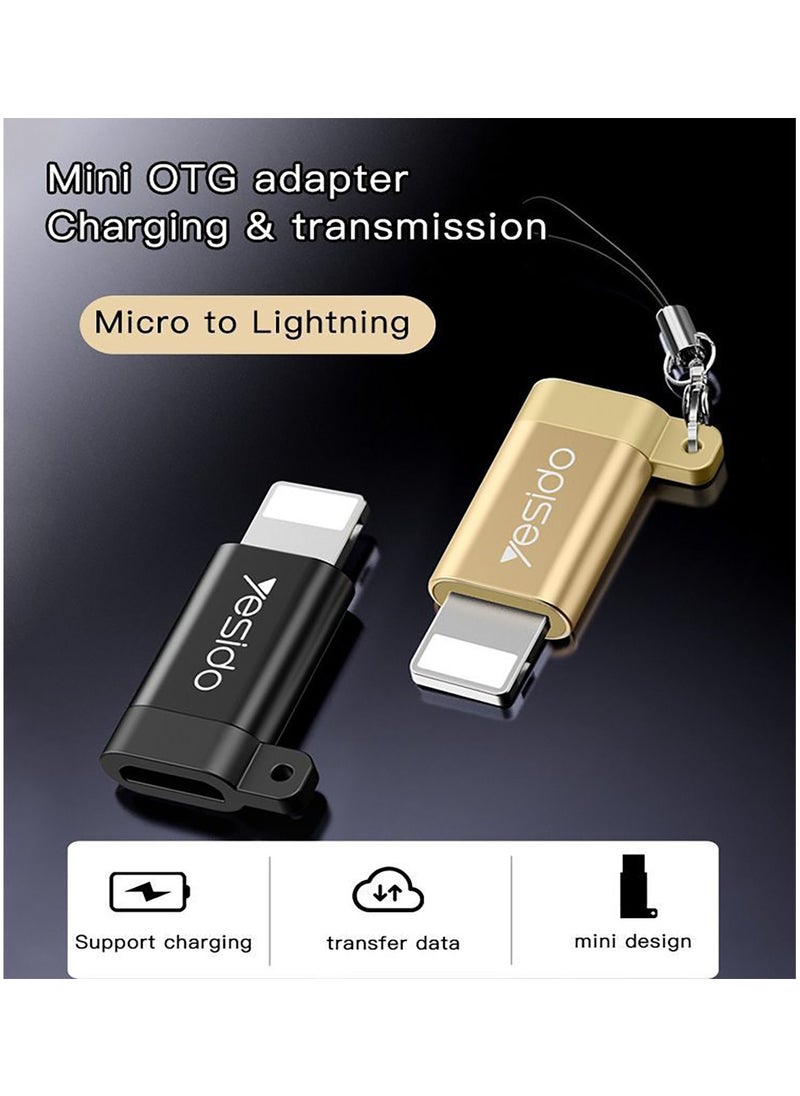 Yesido - Yesido GS05 Connector Adapter Micro to Lightning Aluminum Alloy TPE Anti-lost Lanyard Mini OTG Adapter Charging Transmission - Black - Image 1