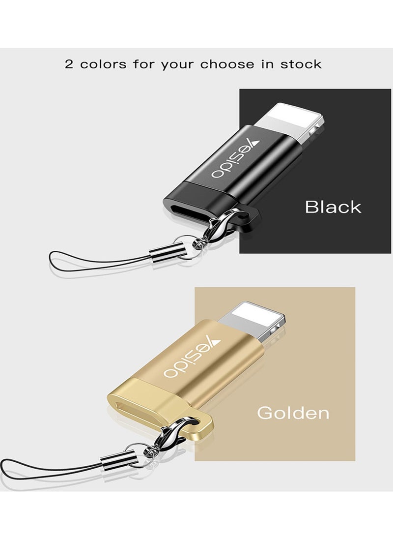 Yesido - Yesido GS05 Connector Adapter Micro to Lightning Aluminum Alloy TPE Anti-lost Lanyard Mini OTG Adapter Charging Transmission - Black - Image 1