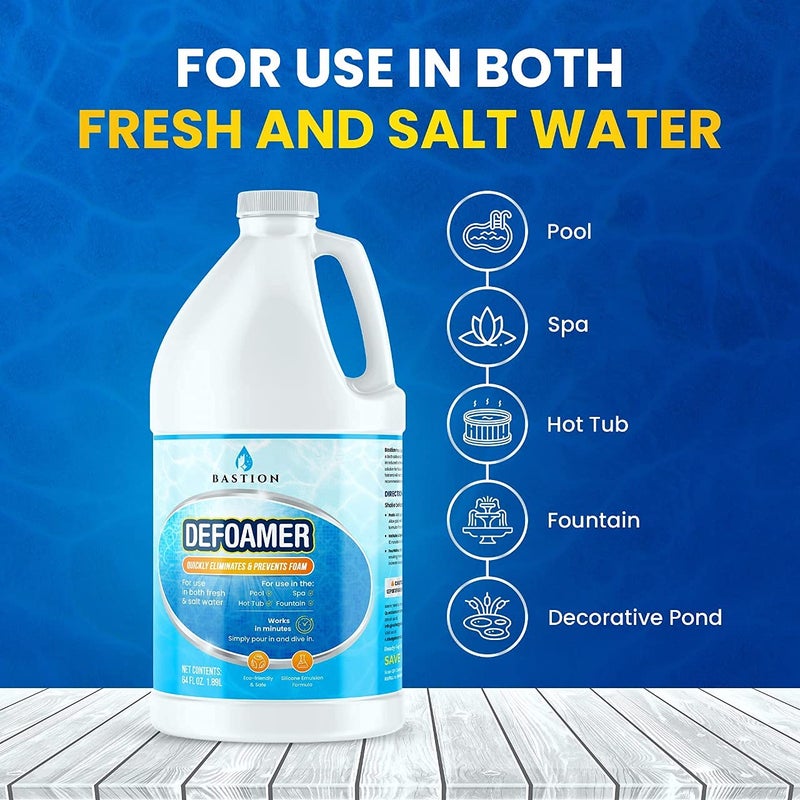 Bastion Hot Tub Defoamer - Pool, Fountain, & Spa - Antifoam Concentrate - Silicone Emulsion - Quickly Removes & Prevents Foam in Water - Eco Friendly & Safe Formula - No Harsh Chemicals - 1/2 Gallon (64 oz.) - Image 4