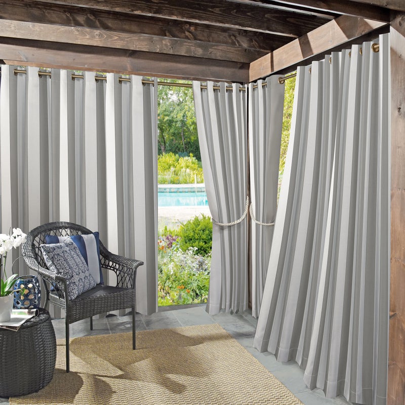 Sun Zero Sun Zero Valencia Cabana Stripe IndoorOutdoor UV Protectant Energy Efficient Grommet Curtain Panel Pair 54 x 108 2Pack 